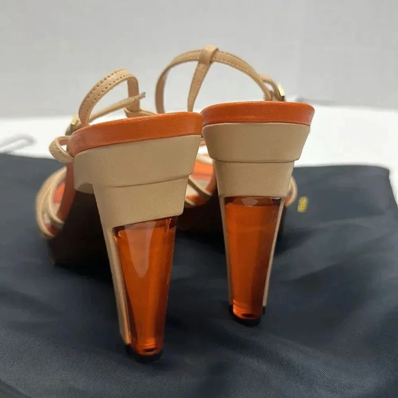 Fendi High Heel Pumps Shoes Ankle Strap Leather Designer Orange Tan Size 37 6.5 - Picture 5 of 14
